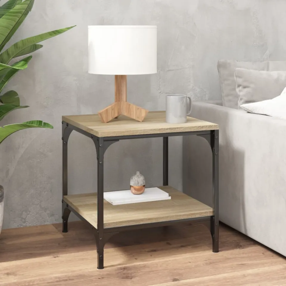 vidaXL Bijzettafels 2 st 40x40x40 cm bewerkt hout sonoma eikenkleurig, foto 3