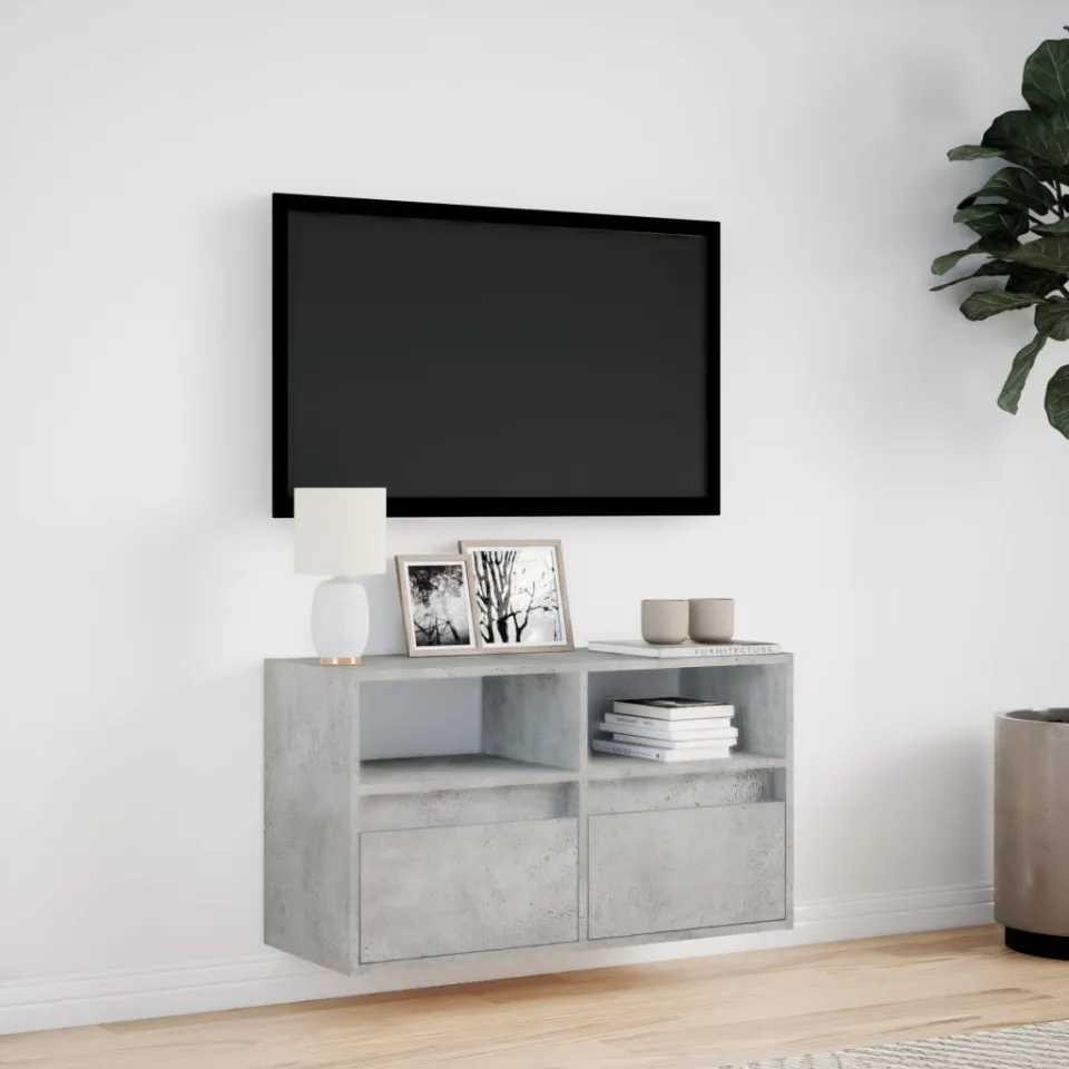 vidaXL Tv-wandmeubel met LED-verlichting 80x31x45 cm betongrijs grijs, foto 3