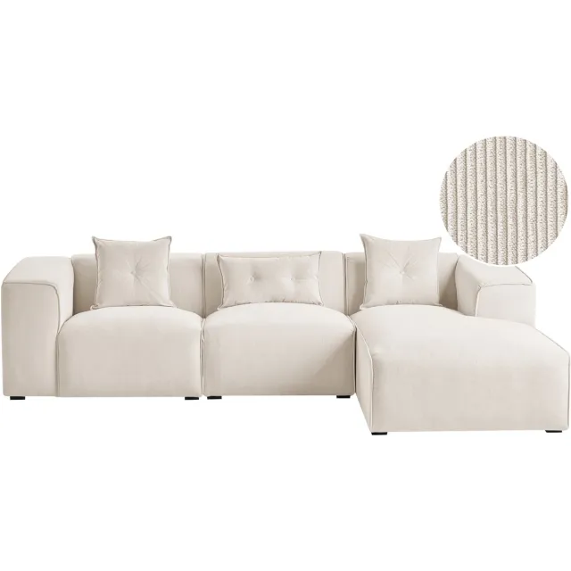 Beliani DOLVA - Hoekbank - Gebroken wit - Linkerzijde - 294 cm - Corduroy