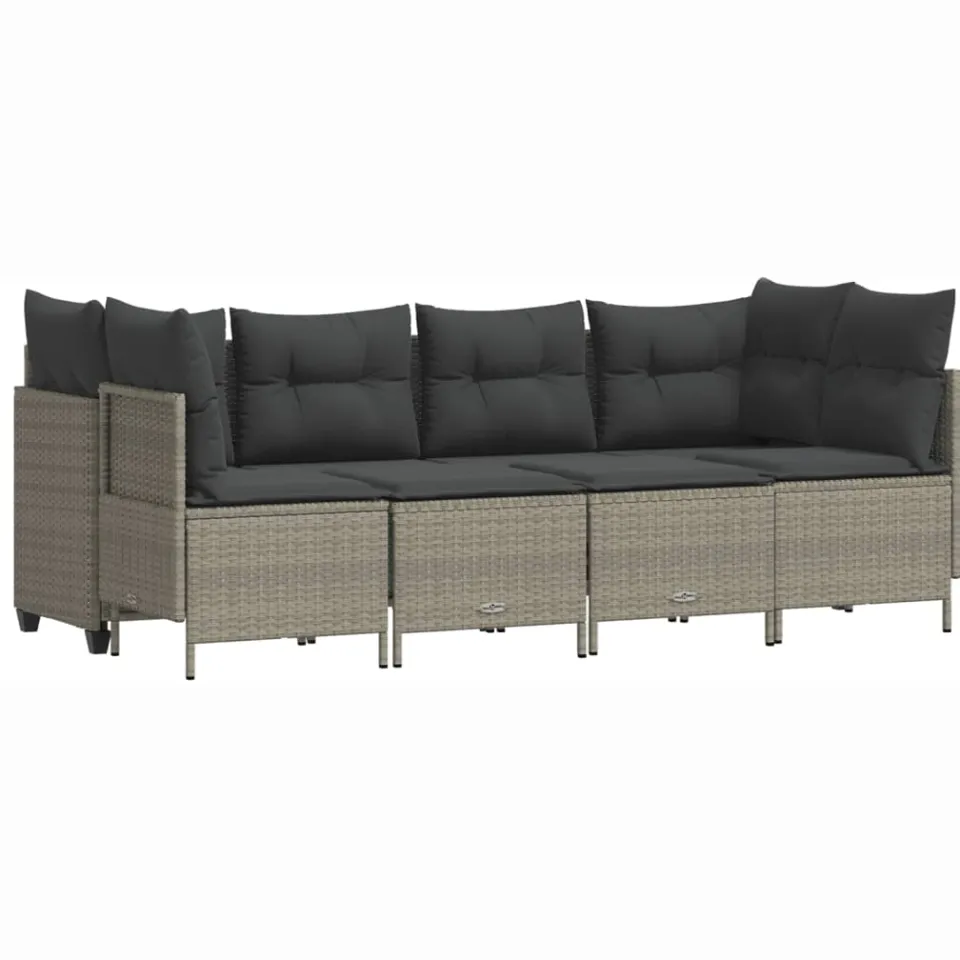 vidaXL 5-delige Loungeset met kussens poly rattan lichtgrijs grijs, foto 3