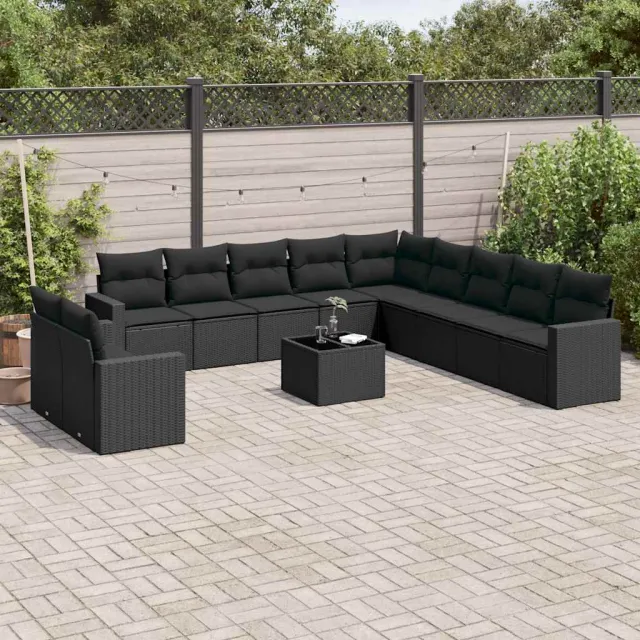 vidaXL 12-delige Loungeset met kussens poly rattan zwart, foto 2