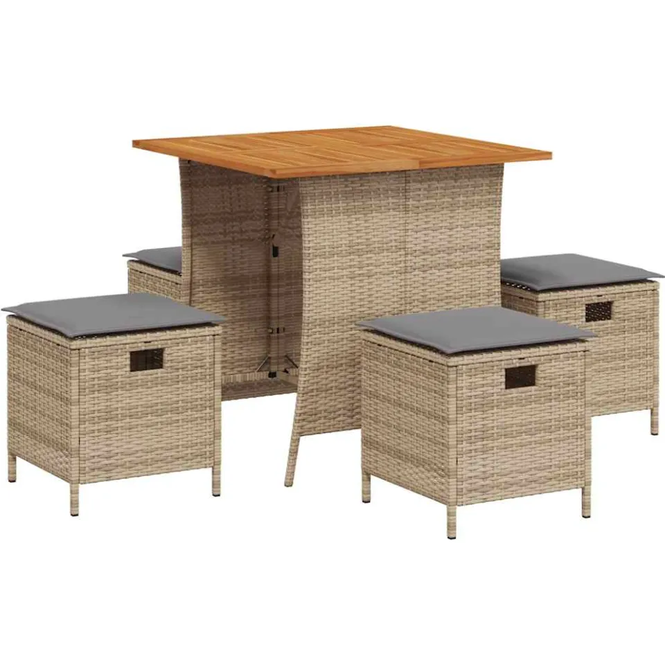 vidaXL 5-delige Tuinset met kussens poly rattan beige, foto 3