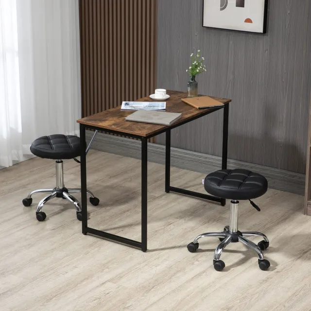 MEUNIQ 2-delige bureaukruk set zwart, hoogteverstelbare draaikruk met wielen, kunstleer, Ø35,5 cm, zithoogte 48-63 cm, 360 graden draaibaar