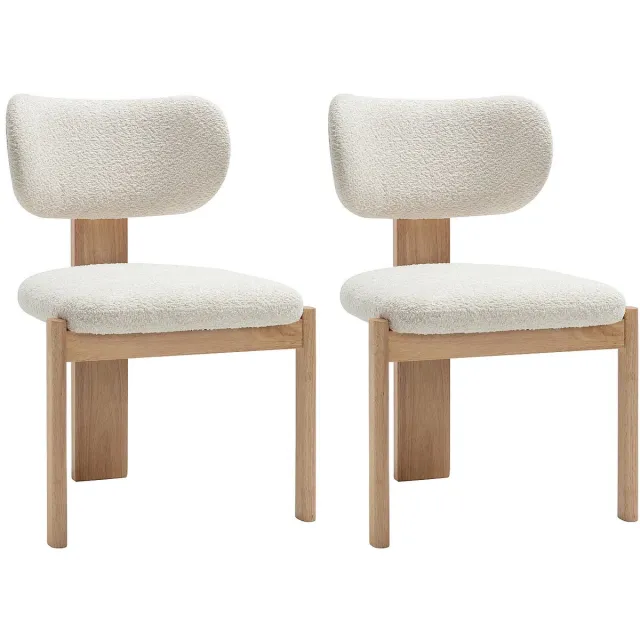 Vente-unique Set van 2 stoelen van boucléstof en rubberhout - Wit - WILANA
