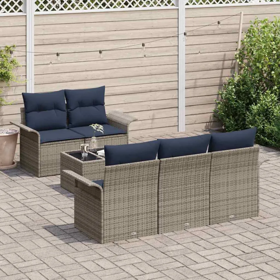 vidaXL Tuin Sofa Set 6 st Grijs poly rattan, foto 3