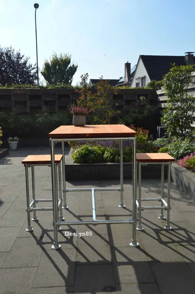 Design85 Bartafel Buiten Bartafel 120 cm x 78 cm Zonnebloem Tuinmeubelen Tuintafel Bruin