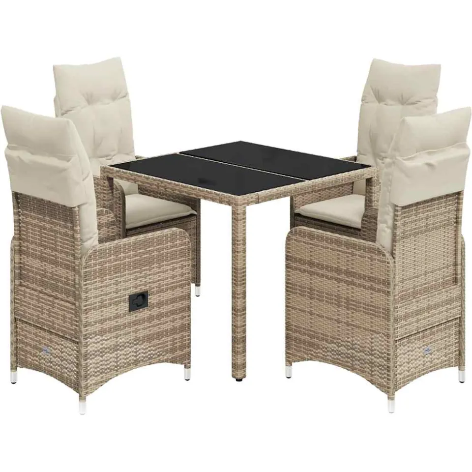 vidaXL 5-delige Bistroset met kussens poly rattan beige, foto 3