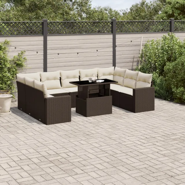 vidaXL 10-delige Loungeset met kussens poly rattan bruin, foto 2