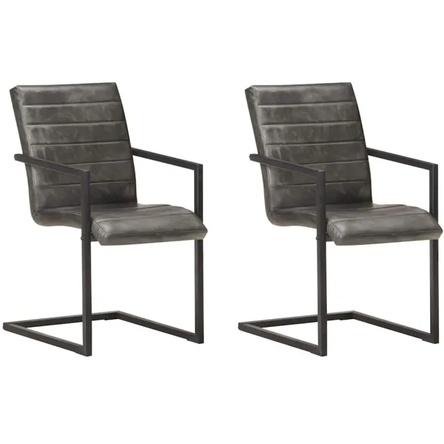 vidaXL Eetkamerstoelen 2 st echt leer grijs
