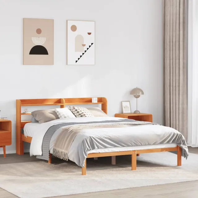 vidaXL Bedframe met hoofdbord massief grenenhout wasbruin 150x200 cm bruin