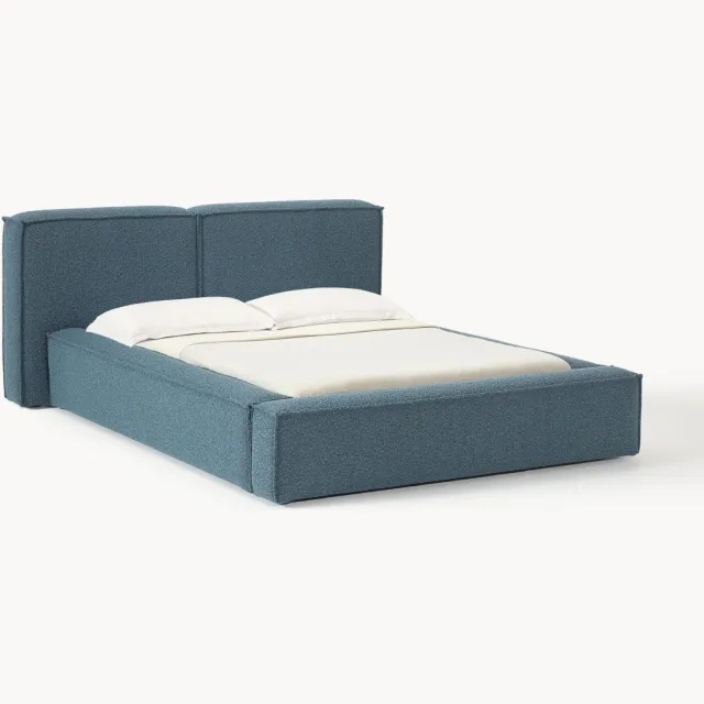 Westwing Collection Bouclé gestoffeerd bed Lennon blauw