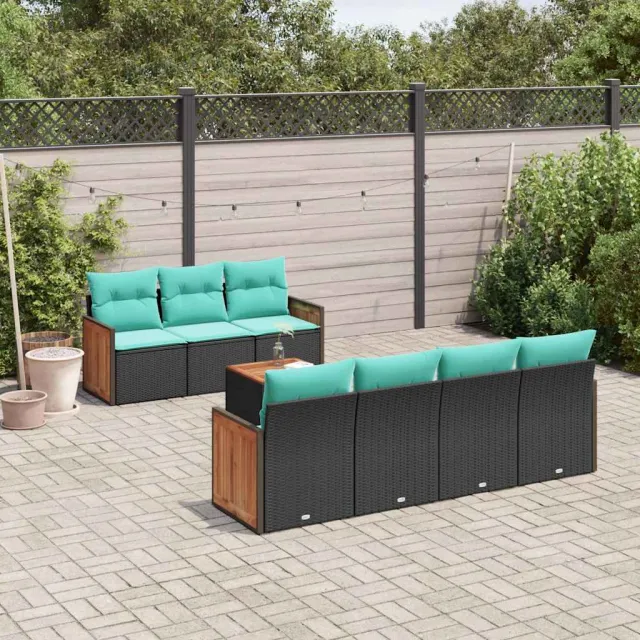 vidaXL 8-delige tuinbankset met kussens, zwart polyrotan, foto 2