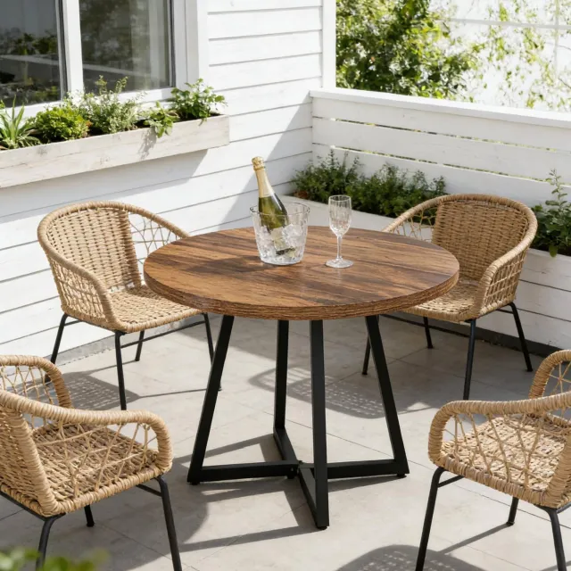 CHICFURN Eettafel - 2-4 personen - veelzijdig - rond - zwart rustiek bruin