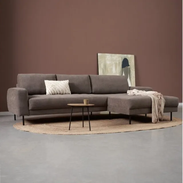 PEPP Interiors OREO hoekbank met chaise longue rechts - linnenlook Tesla 2004 bruin - 275x164x95 cm