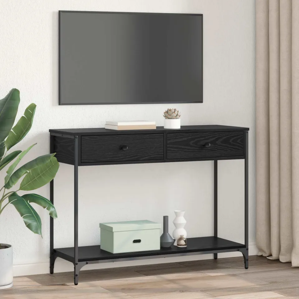 vidaXL Wandtafel Zwart Eiken 100 x 34,5 x 75 cm Bewerkt hout, foto 4