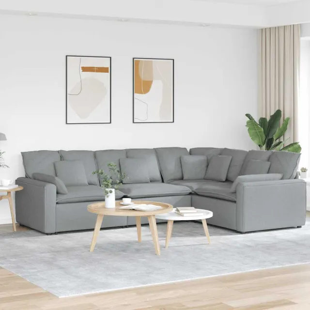 vidaXL Modulaire bank met kussens stof lichtgrijs