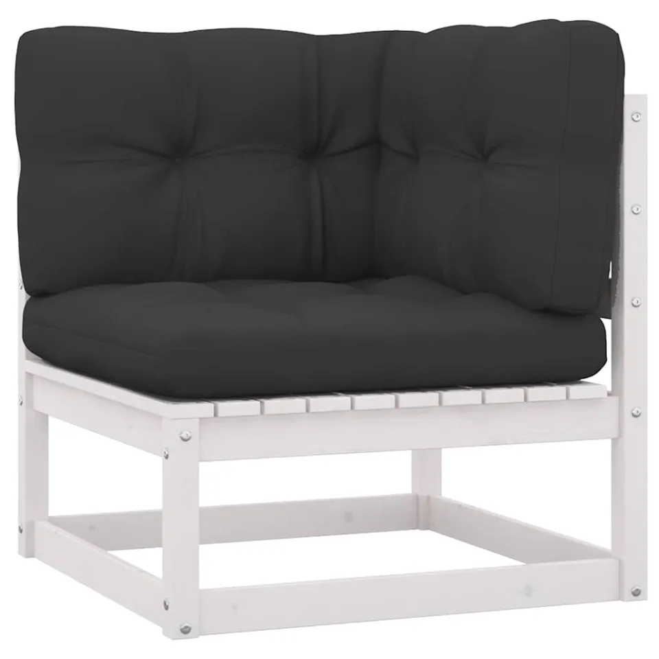 vidaXL 4-delige Loungeset met kussens massief grenenhout wit, foto 3
