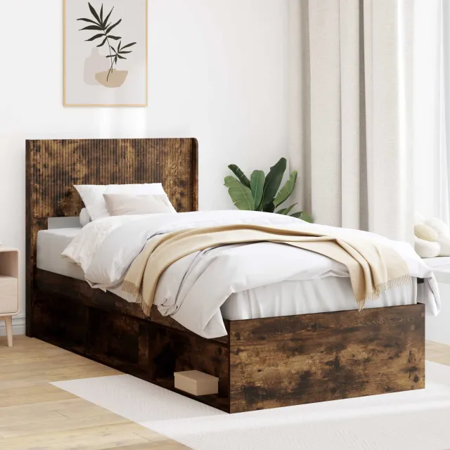 vidaXL Bedframe met opbergruimte en hoofdbord Gerookt eiken Bruin