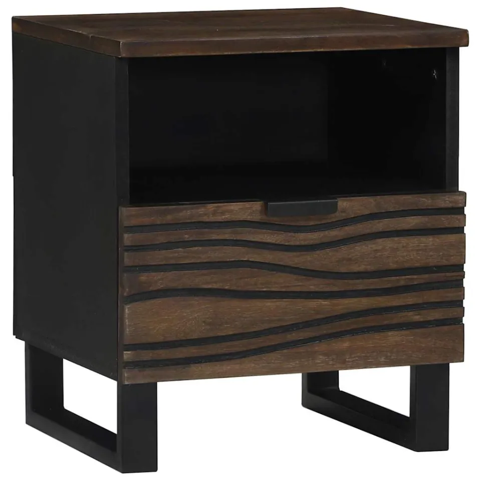 vidaXL Nachtkastje 2 st Walnotenhout 40 x 33 x 46 cm Bewerkt hout bruin, foto 3