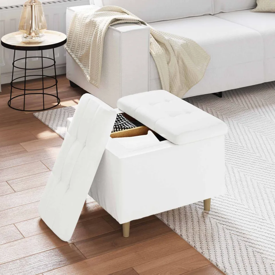 vidaXL Ottoman met Opbergruimte Wit 60 x 60 x 45 cm Kunstleer, foto 4