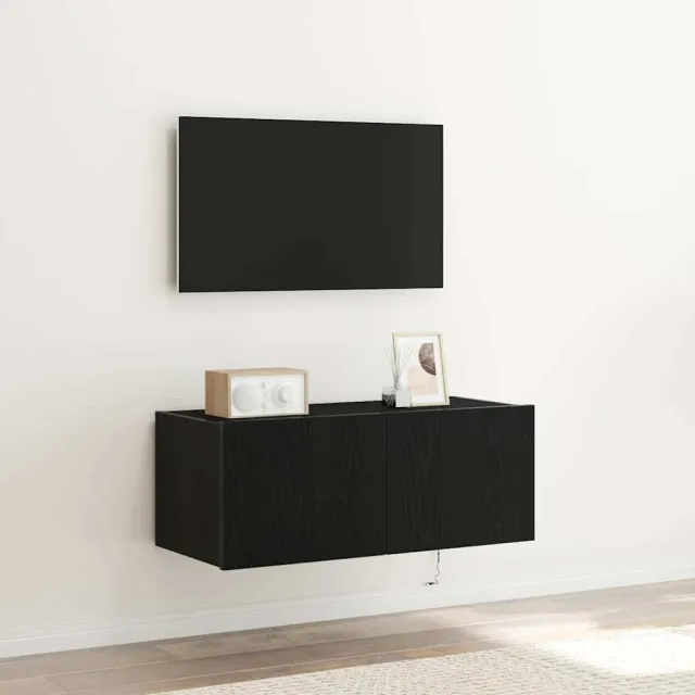 vidaXL TV Wandkast 80 x 35 x 31 cm Zwart Eiken Bewerkt hout, foto 2