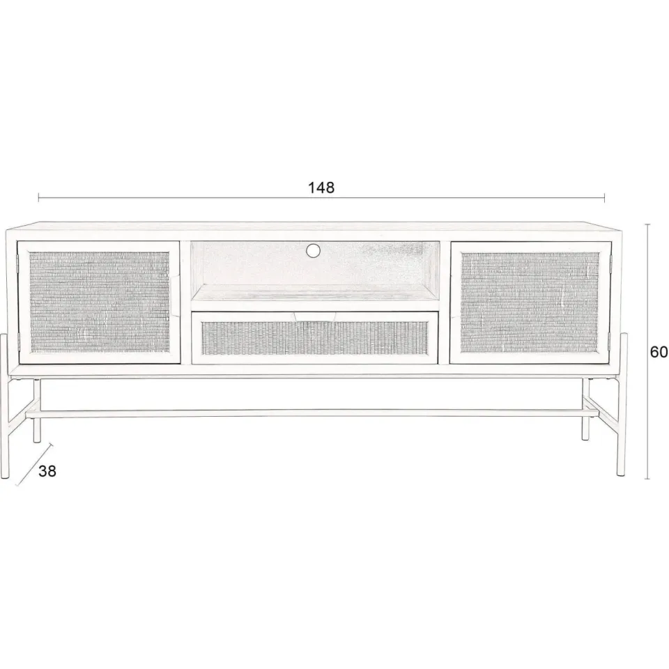 Dutchbone Yasu tv-meubel rattan 148 cm grijsgroen, foto 6