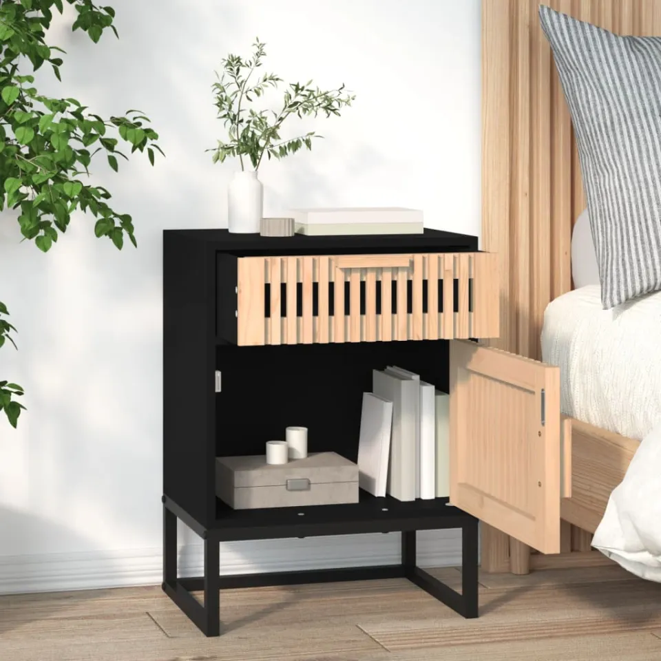 vidaXL Nachtkastje 40x30x55,5 cm bewerkt hout en ijzer zwart, foto 3