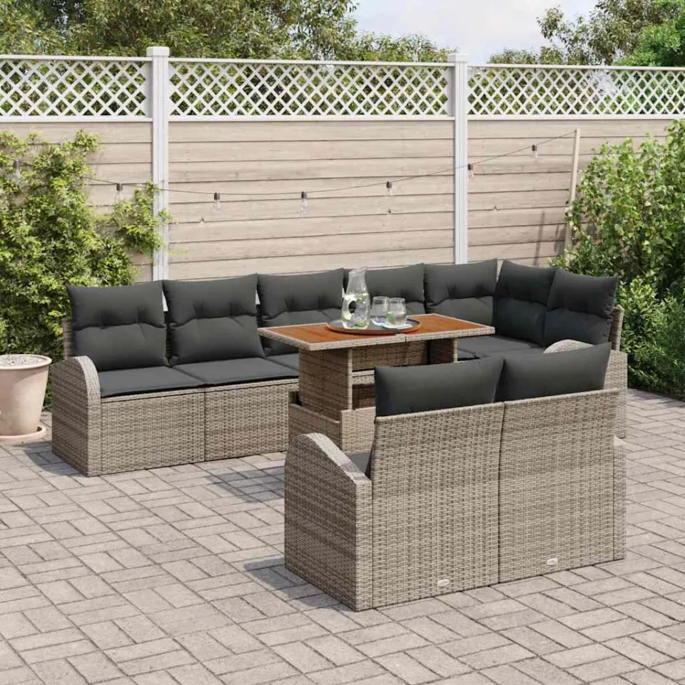 vidaXL Tuin Sofa Set 9 st Grijs Poly riet, foto 3