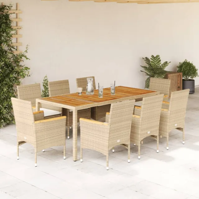 vidaXL 9-delige Tuinset met kussens poly rattan en acaciahout beige, foto 2