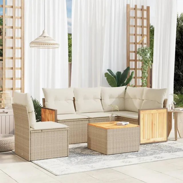 vidaXL 6-delige Loungeset met kussens poly rattan beige, foto 2