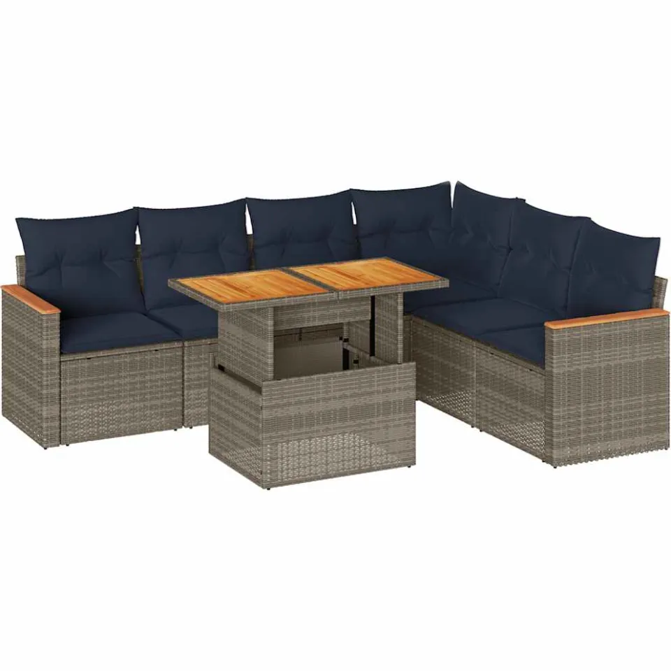 vidaXL 7-delige Loungeset met kussens poly rattan grijs, foto 3
