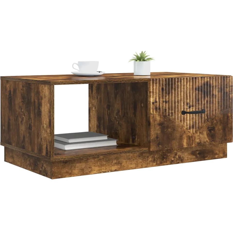 vidaXL Salontafel Gerookt eiken 90 x 50 x 37 cm Bewerkt hout, foto 3