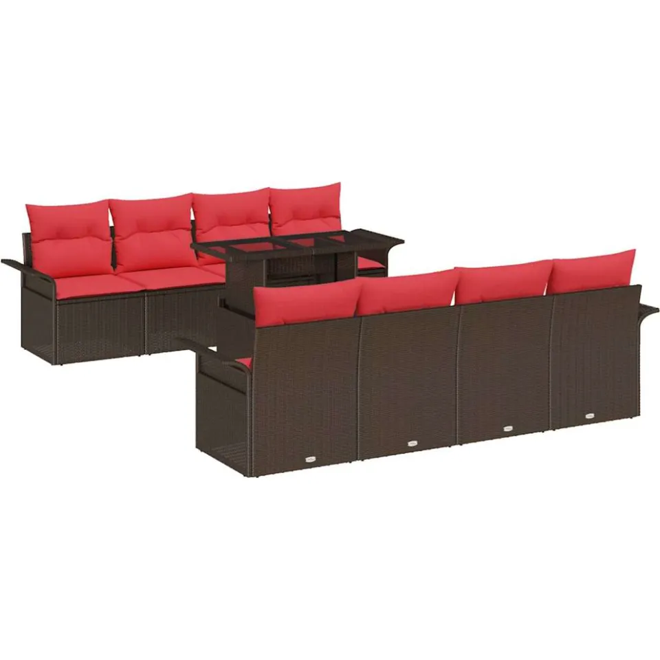 vidaXL Tuin Sofa Set 9 st 8-zits Bruin Polyrotan, foto 4