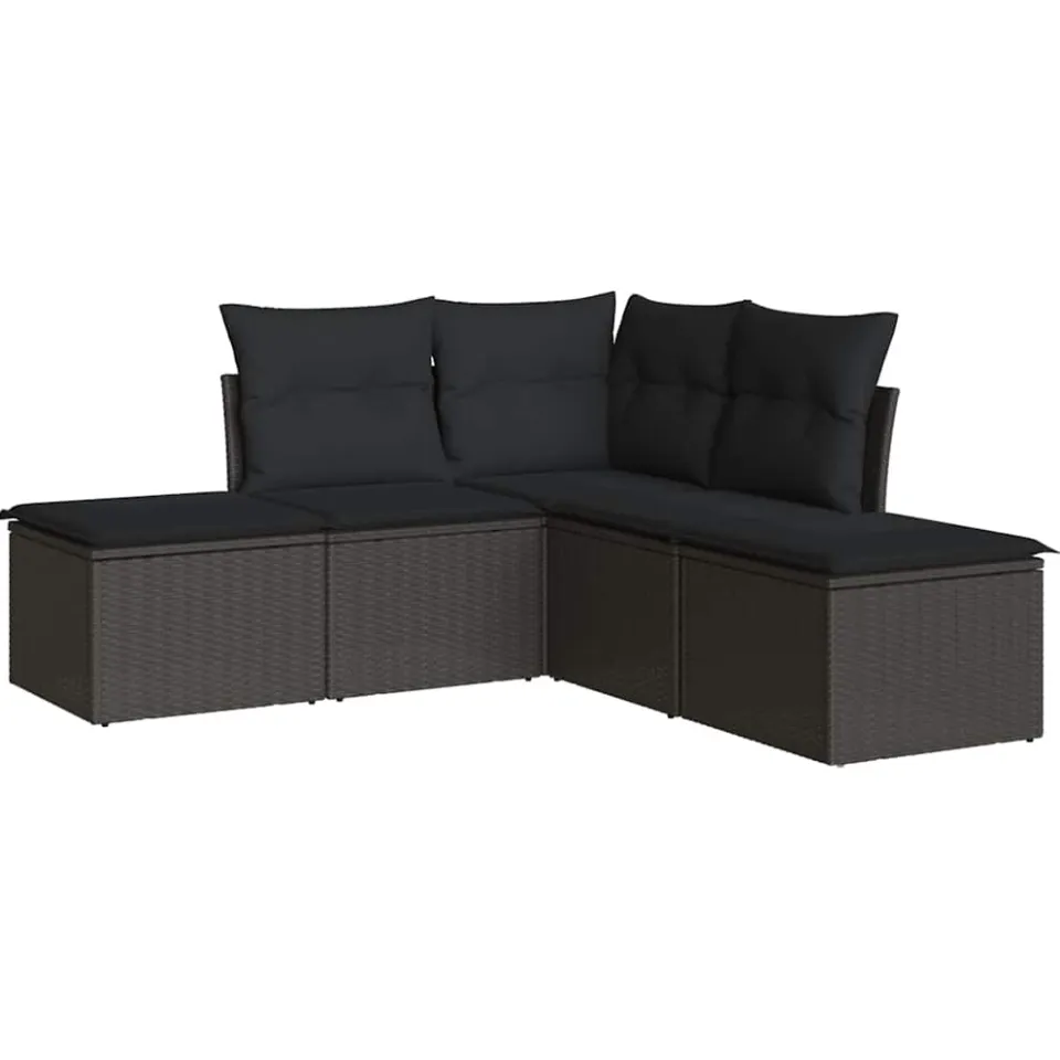 vidaXL 5-delige Loungeset met kussens poly rattan zwart, foto 3