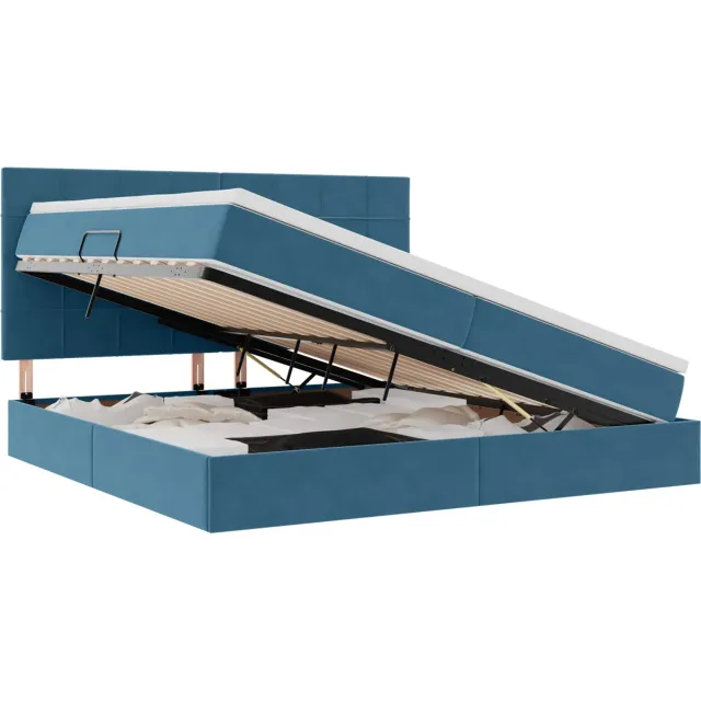 vidaXL LED Opslagbed met Matras Donkerblauw 200 x 200 cm Fluweel