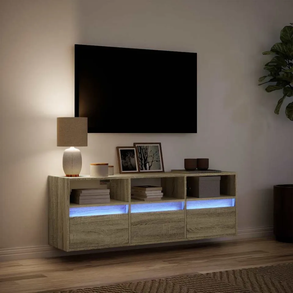 vidaXL Tv-wandmeubel met LED-verlichting 130x31x45 cm sonoma eiken, foto 4