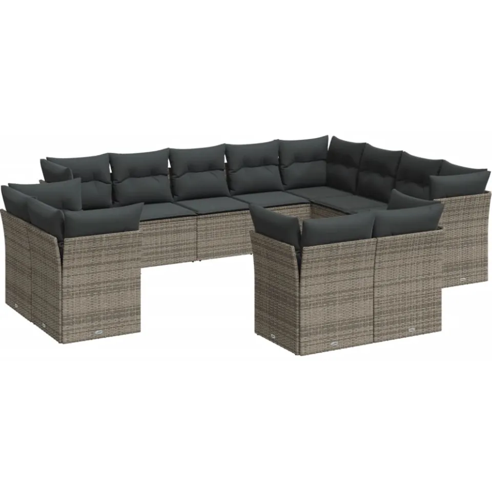 vidaXL 12-delige Loungeset met kussens poly rattan grijs, foto 3