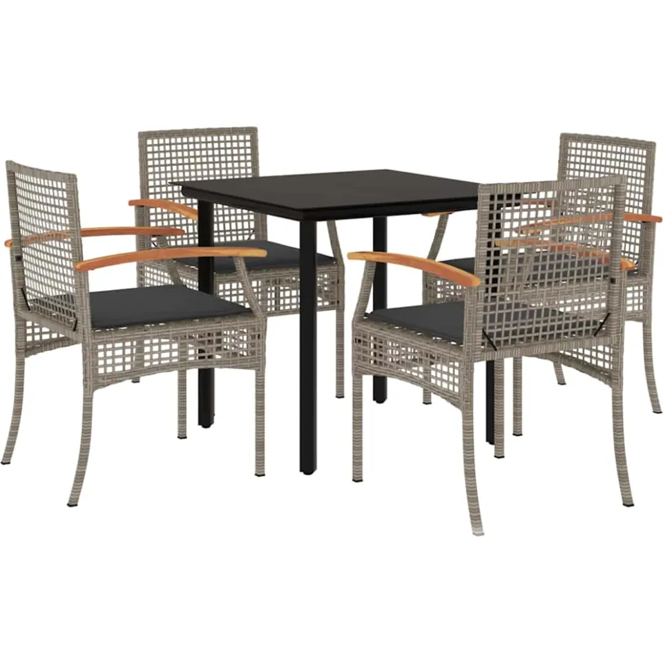 vidaXL 5-delige Tuinset met kussens poly rattan grijs, foto 3