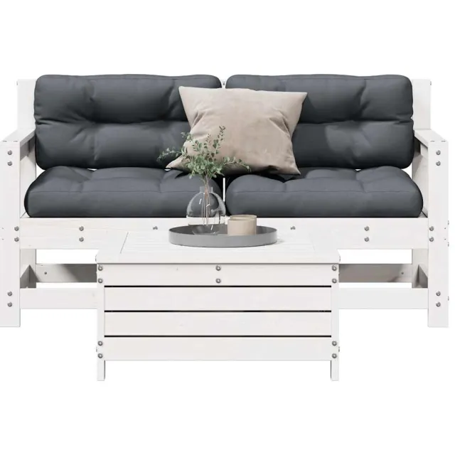 vidaXL 3-delige Loungeset met kussens massief grenenhout wit
