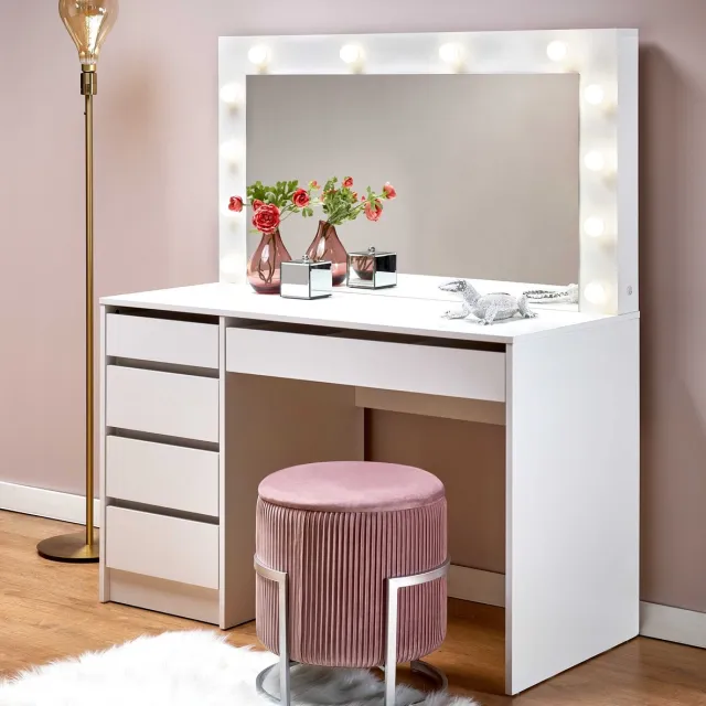 home style Kaptafel / Make-uptafel Charme wit 120 cm breed met spiegel en led