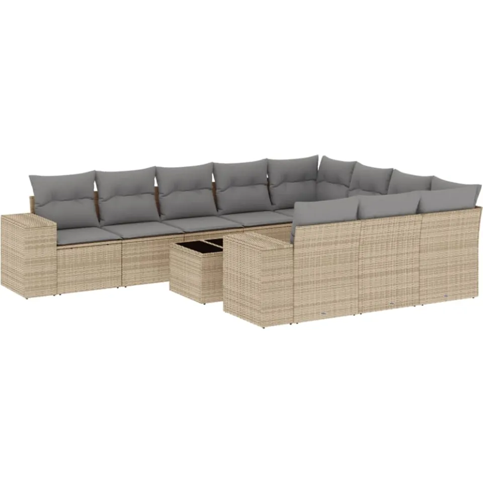 vidaXL 11-delige Tuinset met kussens poly rattan beige