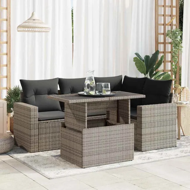 vidaXL 5-delige Loungeset met kussens poly rattan lichtgrijs grijs, foto 2