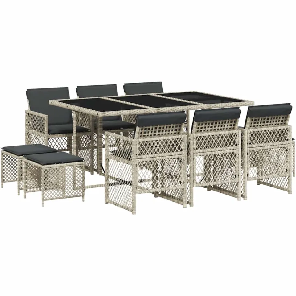 vidaXL 11-delige Tuinset met kussens poly rattan lichtgrijs grijs, foto 3
