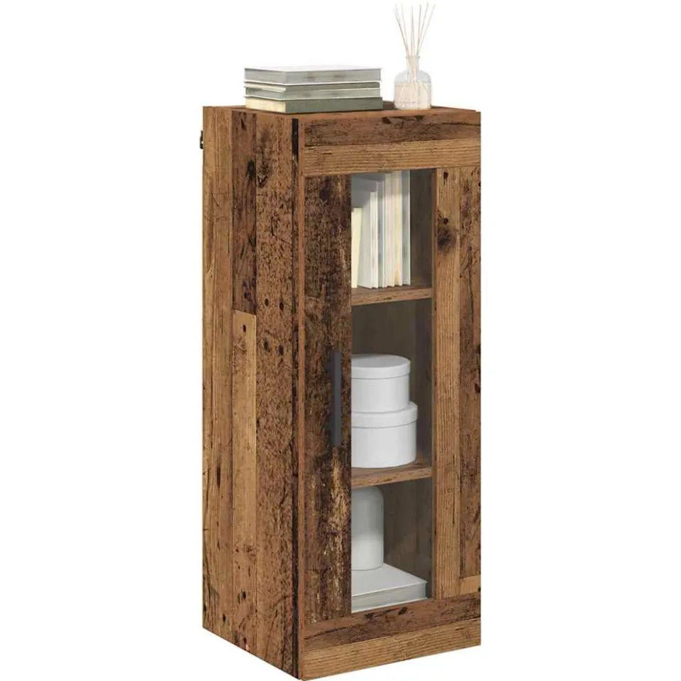 vidaXL Wandkast Oud Hout 34,5 x 34 x 90 cm Geengineerd Hout en Glas bruin, foto 2