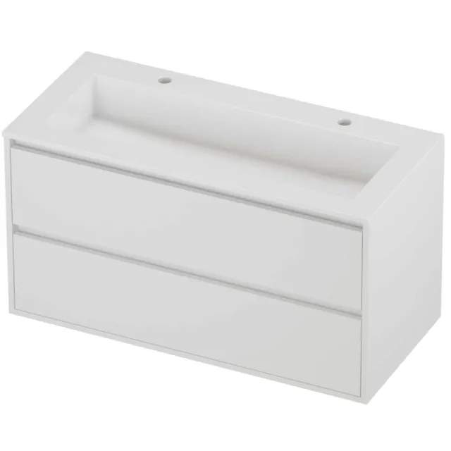 Proline Aristo Badmeubelset Polystone Elegant Greeploos 100x46x54 cm Glans Wit Mat White Mat Wit