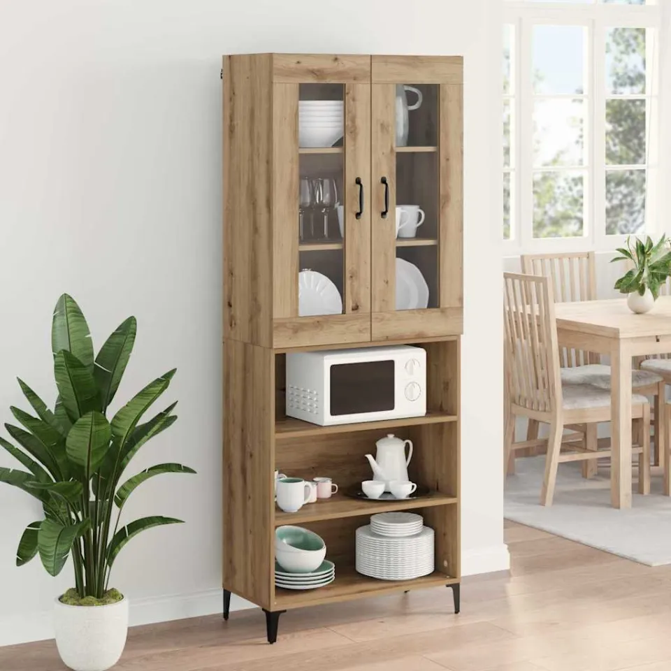 vidaXL Highboard Artisan Eiken 69,5 x 34 x 180 cm Bewerkt hout, foto 4
