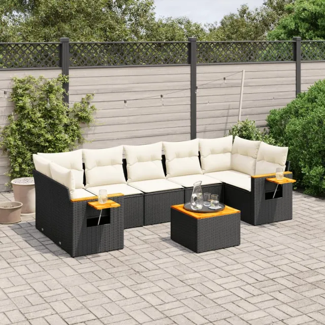 vidaXL 8-delige Loungeset met kussens poly rattan zwart, foto 2