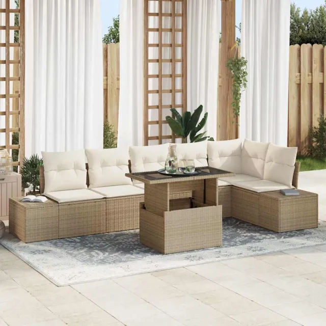 vidaXL Tuin Sofa Set 7 st Beige Poly riet, foto 2
