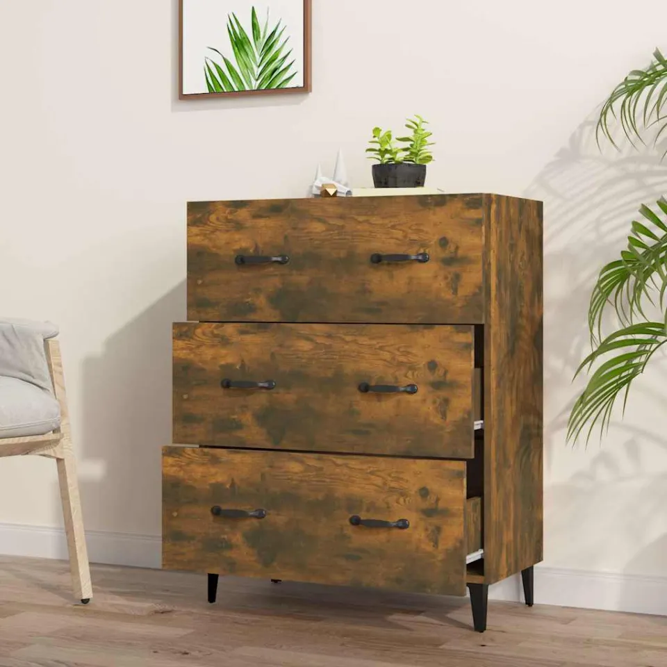 vidaXL Dressoir 69,5x34x90 cm bewerkt hout gerookt eikenkleurig, foto 3