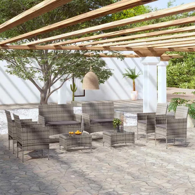 vidaXL 8-delige Loungeset met kussens poly rattan grijs, foto 2